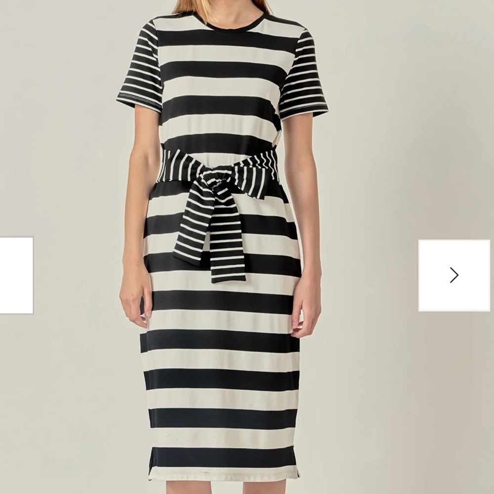 English Factory Striped Black and White Midi Dress